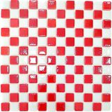 Mutfak Tezgah Arası, Havuz, Banyo, Sauna, Spa, Iç ve Dış Dekorasyonda Tüm Yüzeyler Için, 25X25mm. Milli Takımlar - Damalı, 31.5X31.5CM. Fileli Cam Mozaik. (10 File Karo = 1 M2 Fiyatıdır ) - Beyaz - Kırmızı