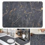 Mutfak Tezgahı için Bulaşık Kurutma Matı Kahve Bar Mat, Emici Bulaşık Rafı Pedi Kaymaz Kauçuk Destekli Kahve Aksesuarları Espresso Makinesi Altına Uygun Siyah Mermer 58 cm x 38 cm