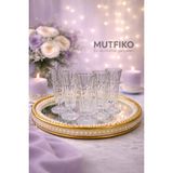 Mutfiko 6’lı Ayaklı Cam Kahve Yanı Bardak 130 ml | Kristal Desenli Sunum Bardağı - Şeffaf