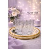 Mutfiko 6’lı Ayaklı Cam Kahve Yanı Bardak 130 ml | Kristal Desenli Sunum Bardağı