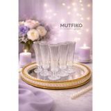 Mutfiko Lüks Kristal Çizgili Cam Ayaklı Kahve Yanı Bardağı Seti - 130 ml - 6’lı Şık Sunum Kadeh Takımı