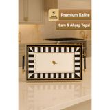Mutfiko Sunum Tepsisi Gold Çerçeveli Cam Ahşap Şık Servis ve İkram Tepsisi 46 x 28