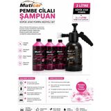 Muticar Pembe Cilalı Oto Şampuan Seti 3 x 1 Litre + 2 Litre Köpük Atar Basınçlı Pompa Hediyeli Oto Yıkama Seti