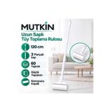 Mutkin 120 cm Hafif Uzun Saplı Tüy Toplama Rulosu 60 Yaprak Güçlü Yapışkanlı Masa Sandalye Koltuk Altı Kedi Köpek Tüyü, Kıl ve Toz Temizleyici