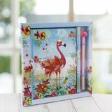 Mutlu Adım 13 x 18 cm Flamingo Anı Defteri ve Kalem Seti - Mavi - Pembe