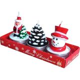 Mutlu Adım 3 Adet 4cm Yılbaşı Tealight Mum Noel Baba Kozalak Kardan Adam - Çok Renkli