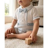 Mutlu Bebe Bulvar Erkek Bebek %100 Pamuklu Papyonlu Bayramlık Tulum - Kısa Kollu Mevlüt ve Özel Gün Bayramlık Kıyafeti - Beyaz - 6 - 9 Ay