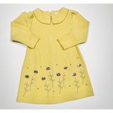 Mutlu Bebe Bulvar Kız Çocuk %100 Pamuklu Desenli Fiyonklu Bayramlık - Yazlık Elbise - Keten Dokulu Vintage Özel Gün Elbisesi - 3 Yaş - Krem