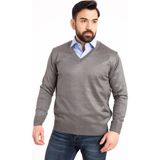 Mutlu City Erkek Ince Yün Triko Örgü Regular Baba V Yaka Kazak 5130 - XL - Orta Gri