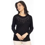 Mutlu City Yeni Model Taş Işlemeli Yuvarlak Yaka Likralı Anne Penye Bluz 6420 - 2XL - Siyah