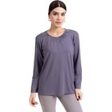 Mutlu City Yeni Sezon 2024 Sade Desen Yuvarlak Yaka Regular Kalıp Anne Penye Bluz 6380 - Gri - XL