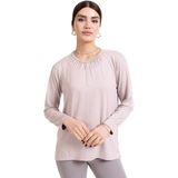 Mutlu City Yeni Sezon 2024 Sade Desen Yuvarlak Yaka Regular Kalıp Anne Penye Bluz 6380 - Krem Rengi - XL