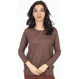 Mutlu City Yeni Sezon 2024 Sade Desen Yuvarlak Yaka Regular Kalıp Anne Penye Bluz 6380 - XL - Kahverengi
