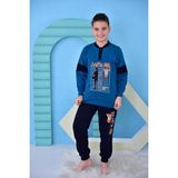 Mutlu City Yeni Sezon Erkek Çocuk Gez Garson Basketball Uzun Kollu Pamuk Penye Pijama Takımı 5060 - 6 - 7 Yaş - Indigo