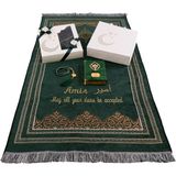 Mutlu İşler Kişiselleştirilmiş Isme Özel Seccade, Kuran, Tesbih, Hediye Seti, Ramazan Hediyelik - Koyu Yeşil