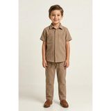 Mutlu Kids Çizgili Desenli Bağcıklı Erkek Çocuk Pantolon - Vizon - 10 Yaş