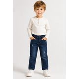 Mutlu Kids Erkek Çocuk Pens Detaylı Yıpratma Görünümlü Rahat Kesim Jean Pantolon - Koyu Mavi - 6 Yaş
