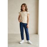 Mutlu Kids Fırfır Kol Detaylı Kısa Kol Regular Kız Çocuk Tişört - Bej - 6 Yaş