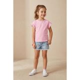 Mutlu Kids Fırfır Kol Detaylı Kısa Kol Regular Kız Çocuk Tişört - Pudra - 5 Yaş