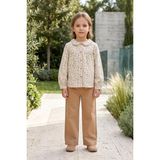 Mutlu Kids Kız Çocuk Çiçek Desenli Keten Gömlek ve Bol Paça Pantolon Takımı - 4 Yaş - Bej
