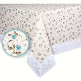 Mutlu Land Carmen Pvc Masa Örtüsü Kenar Dantel Krem - Mavi - 122 x 152 cm