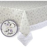 Mutlu Land Carmen Pvc Masa Örtüsü Kenar Dantel Krem - Mor - 122 x 152 cm - Mor - Krem