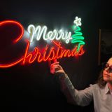 Mutlu Noeller Dekoru, Noel Duvar Sanatı, Neon Metal Duvar Sanatı, Asılı Işıklı Mutlu Noeller Dekoru, Neon Duvar Tabelası, Ev Ofis Otel Pub Bar Kafe Duvar Dekoru (Uzaktan Kumandalı)