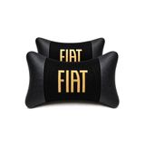 mutlu oto aksesuar Fiat Logolu Boyun Yastığı 2’li Set Siyah Keten Kumaş Nakışlı Oto Koltuk Baş Destek Yastığı