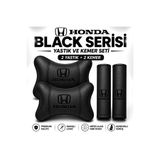 mutlu oto aksesuar Honda Black Serisi 4 Parça Oto Boyun Yastığı ve Emniyet Kemer Pedi Seti – 2 Yastık + 2 Kemer Pedi, Siyah Nakışlı
