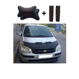 mutlu oto aksesuar Hyundai Getz Uyumlu Deri Kaput Maskesi Kırmızı Nakış Kapitone Yastık-Kemer Setli 106MPS