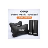 mutlu oto aksesuar Jeep Logolu Araç Boyun Yastığı ve Emniyet Kemeri Kılıfı Seti 2 Yastık + 2 Kemer Konfor Paketi