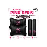 mutlu oto aksesuar Opel Pink Serisi 2’li Boyun Yastığı + 2’li Emniyet Kemer Pedi Seti Siyah Pembe Nakışlı
