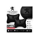 mutlu oto aksesuar Peugeot Eski Logo Black Serisi 2 Adet Araç Boyun Yastığı Siyah Premium Suni Deri Elyaf Dolgulu Oto Boyun Desteği