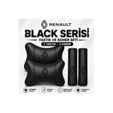 mutlu oto aksesuar Renault Black Serisi 4 Parça Oto Boyun Yastığı ve Emniyet Kemer Pedi Seti – 2 Yastık + 2 Kemer Pedi, Siyah Nakışlı