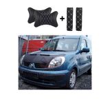 mutlu oto aksesuar Renault Kangoo 2002 Suni Deri Lüx Kaput Koruyucu Maske Beyaz Nakış Kapitone Yastık-Kemer Setli 119MPS