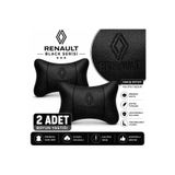 mutlu oto aksesuar Renault Yeni Logo Black Serisi 2 Adet Araç Boyun Yastığı Siyah Premium Suni Deri Elyaf Dolgulu Oto Boyun Desteği