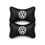mutlu oto aksesuar Volkswagen Nakışlı Sade Logo Oto Boyun Yastığı 2’li Set Siyah Delikli Deri Ortapedik Araç Koltuk Başlık Yastığı