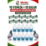 MUTLU TAVUKÇULUK Güvercin Yemlik Suluk Seti 10 Adet 25 cm Galvaniz Metal Yemlik ve 10 Adet 1,5 Litre Plastik Suluk Güvercin Yemliği Suluğu