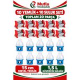 MUTLU TAVUKÇULUK Güvercin Yemlik ve Suluk Seti – 10 Adet 15 cm Galvaniz Metal Yemlik + 10 Adet 1,5 L Plastik Suluk – Toplam 20 Parça Güvercin Suluğu Yemliği