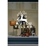 Mutlu Yıllar Duvar Sticker Seti, Geyik ve Yıldız Desenli, Kendinden Yapışkanlı Folyo, Yeni Yıl Vitrin Süslemesi