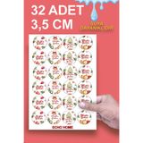 Mutlu Yıllar Sticker 3,5 Cm 32 Adet Suya Dayanıklı Yeni Yıl Yılbaşı Figürleri Yuvarlak Etiket