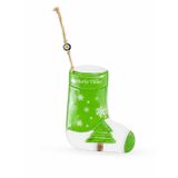 Mutlu Yıllar Yazılı Yeşil Çorap Şeklinde Cam Duvar Süsü, Nazarlıklı, Kar Tanesi ve Çam Ağacı noel Desenli, 25 cm A0ZU8G7