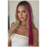 MutluBiDünya 1 Adet Çıtçıtlı Hair Tinsel Gelin Teli Saç Simi Aksesuarı Fuşya Tinsel Koyu Pembe Tinsel