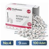 Mutlusan No:4 Beton Çivili Kroşe 9 mm Kablo Kroşesi 2x4 Antigron Kablo Sabitleme 100 Adet