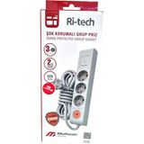 Mutlusan Ri-Tech Üçlü Şok Korumalı Grup Priz - Gri
