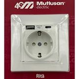 Mutlusan Rita Beyaz Usb + Type C Sarjli Toprakli Priz