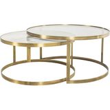 Muva Concept Noble Modern Mermer ve Cam Ikili Orta Sehpa Set - Metalik