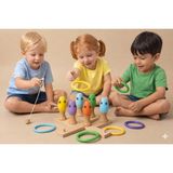 Muwody Toys Eğitici Ahşap Oyuncak Manyetik Ahşap Halka Geçirme ve Balık Tutma Oyunu