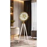 Muyika Design Beyaz Tripod Ayaklı Aktif Çarklı Saat 150 cm Gold Metal Kasa MUYİKA Hareketli Mekanik İskelet Büyük Duvar Saati
