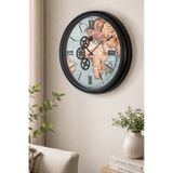Muyika Design Büyük Duvar Saati 55 cm Katlı Kasa Çarklı MUYİKA Hareketli Mekanik İskelet Sessiz Akar Roma Rakamlı Salon- Atlas Renkli 55